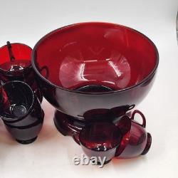 Anchor Hocking Royal Ruby Red Punch Bowl Stand & 23 Cups Vintage Set