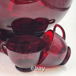 Anchor Hocking Royal Ruby Red Punch Bowl Stand & 23 Cups Vintage Set