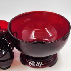 Anchor Hocking Royal Ruby Red Punch Bowl Stand & 23 Cups Vintage Set