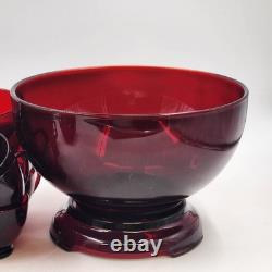 Anchor Hocking Royal Ruby Red Punch Bowl Stand & 23 Cups Vintage Set