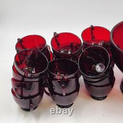 Anchor Hocking Royal Ruby Red Punch Bowl Stand & 23 Cups Vintage Set