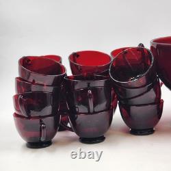 Anchor Hocking Royal Ruby Red Punch Bowl Stand & 23 Cups Vintage Set