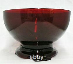 Anchor Hocking Ruby Red Glass Punch Bowl With Stand And 12 Cups