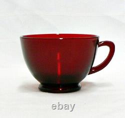 Anchor Hocking Ruby Red Glass Punch Bowl With Stand And 12 Cups