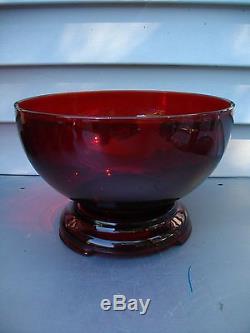 Anchor Hocking Ruby Red Punch Bowl Set With Base & 12 Cups & Box