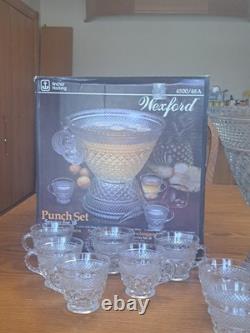 Anchor Hocking Vintage 21-Piece Wexford Pattern Punch Bowl Set Original Box