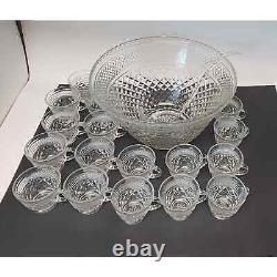 Anchor Hocking Wexford Clear Glass Punch Bowl Set of 38 Pieces