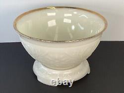 Anchor hocking sandwich Ivory glass punch bowl/Cups scroll floral Gold Gilt READ