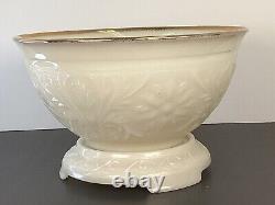 Anchor hocking sandwich Ivory glass punch bowl/Cups scroll floral Gold Gilt READ