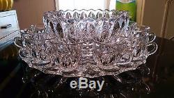 Antique 12 Cup Punch Bowl on Platter with Footed Cups. All Original