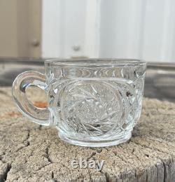 Antique 1896-1904 McKee Aztec Pressed Glass Punch Bowl and 8 Serving Cups