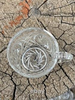 Antique 1896-1904 McKee Aztec Pressed Glass Punch Bowl and 8 Serving Cups