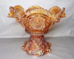 Antique 1910 Imperial Marigold Carnival Glass Fashion Pattern Punch Bowl
