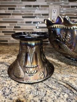 Antique 1910's Northwood Carnival Glass Peacock/Fountain Punch Bowl With6 Cups