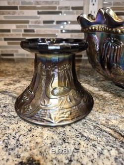 Antique 1910's Northwood Carnival Glass Peacock/Fountain Punch Bowl With6 Cups