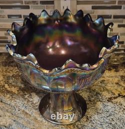Antique 1910's Northwood Carnival Glass Peacock/Fountain Punch Bowl With6 Cups