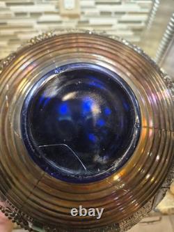 Antique 1910's Northwood Carnival Glass Peacock/Fountain Punch Bowl With6 Cups