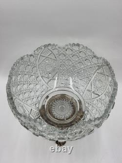 Antique 1960's L. E. Smith Crystal Punch Bowl With Ornate Gold Metal Base. VG Cond