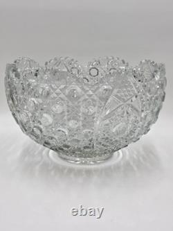 Antique 1960's L. E. Smith Crystal Punch Bowl With Ornate Gold Metal Base. VG Cond