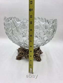 Antique 1960's L. E. Smith Crystal Punch Bowl With Ornate Gold Metal Base. VG Cond