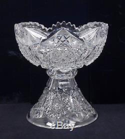 Antique 19c American Brilliant Period Cut Glass Punch Bowl & Pedestal