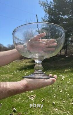 Antique 19th C. American Blown Flint Glass Compote / Punch Bowl Massive Pontiled