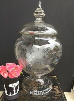 Antique 19th Century English Glass Punch Bowl Urn Jar