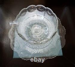 Antique'20s 13-piece GLASS PUNCH BOWL Set, Matching Underplate, Ladle, 10 cups