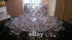 Antique 24 Cup Punch Bowl on Platter with Glass Ladle