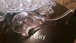 Antique 24 Cup Punch Bowl on Platter with Glass Ladle
