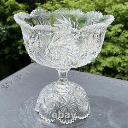 Antique ABP American Brilliant Cut Glass Pinwheel Starburst Punch Bowl + Base