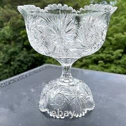 Antique ABP American Brilliant Cut Glass Pinwheel Starburst Punch Bowl + Base