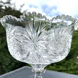 Antique ABP American Brilliant Cut Glass Pinwheel Starburst Punch Bowl + Base