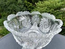 Antique ABP American Brilliant Cut Glass Pinwheel Starburst Punch Bowl + Base