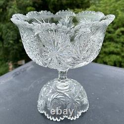 Antique ABP American Brilliant Cut Glass Pinwheel Starburst Punch Bowl + Base