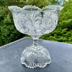 Antique ABP American Brilliant Cut Glass Pinwheel Starburst Punch Bowl + Base