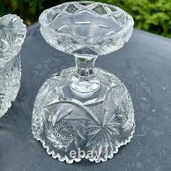 Antique ABP American Brilliant Cut Glass Pinwheel Starburst Punch Bowl + Base