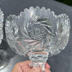 Antique ABP American Brilliant Cut Glass Pinwheel Starburst Punch Bowl + Base