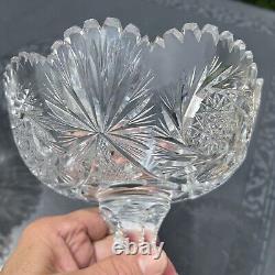 Antique ABP American Brilliant Cut Glass Pinwheel Starburst Punch Bowl + Base