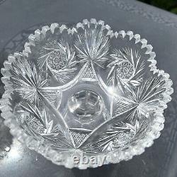 Antique ABP American Brilliant Cut Glass Pinwheel Starburst Punch Bowl + Base