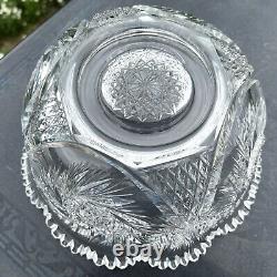 Antique ABP American Brilliant Cut Glass Pinwheel Starburst Punch Bowl + Base