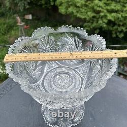 Antique ABP American Brilliant Cut Glass Pinwheel Starburst Punch Bowl + Base