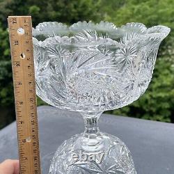 Antique ABP American Brilliant Cut Glass Pinwheel Starburst Punch Bowl + Base