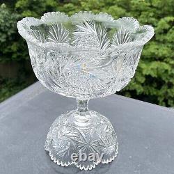 Antique ABP American Brilliant Cut Glass Pinwheel Starburst Punch Bowl + Base