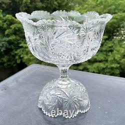 Antique ABP American Brilliant Cut Glass Pinwheel Starburst Punch Bowl + Base