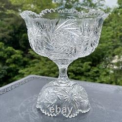 Antique ABP American Brilliant Cut Glass Pinwheel Starburst Punch Bowl + Base