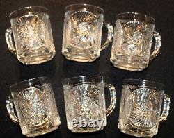 Antique ABP American Brilliant Cut Glass Punch Bowl & Six Matching Mugs