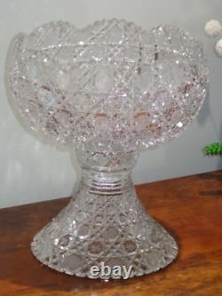 Antique ABP American Brilliant Cut Glass Punch Bowl and Pedstal HARVARD Pattern