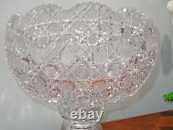 Antique ABP American Brilliant Cut Glass Punch Bowl and Pedstal HARVARD Pattern