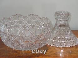 Antique ABP American Brilliant Cut Glass Punch Bowl and Pedstal HARVARD Pattern